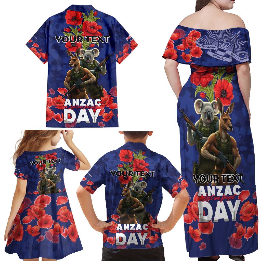 Kangaoo Koala Soldier ANZAC Personalised Family Matching Off Shoulder Maxi Dress and Hawaiian Shirt Aboriginal Dot Painting
