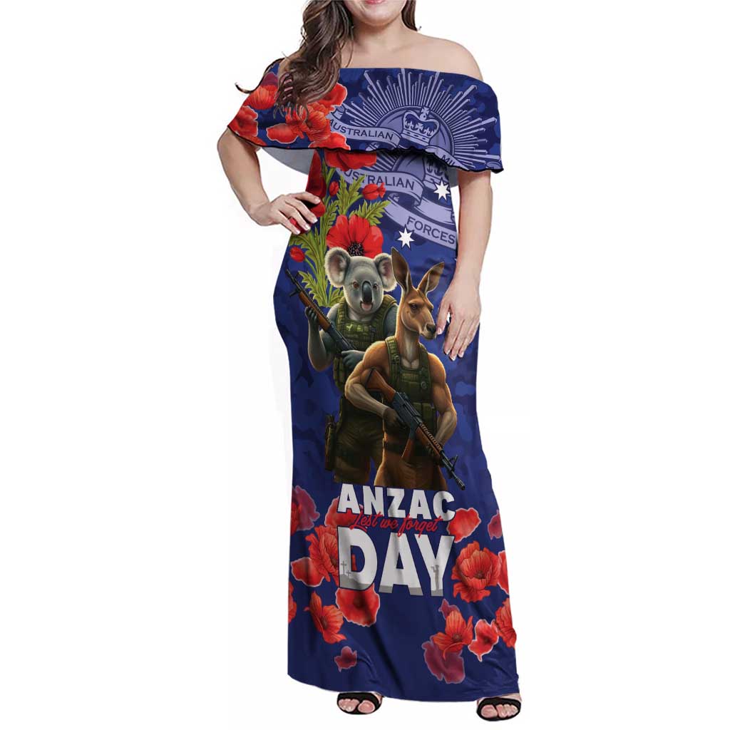 Kangaoo Koala Soldier ANZAC Personalised Family Matching Off Shoulder Maxi Dress and Hawaiian Shirt Aboriginal Dot Painting
