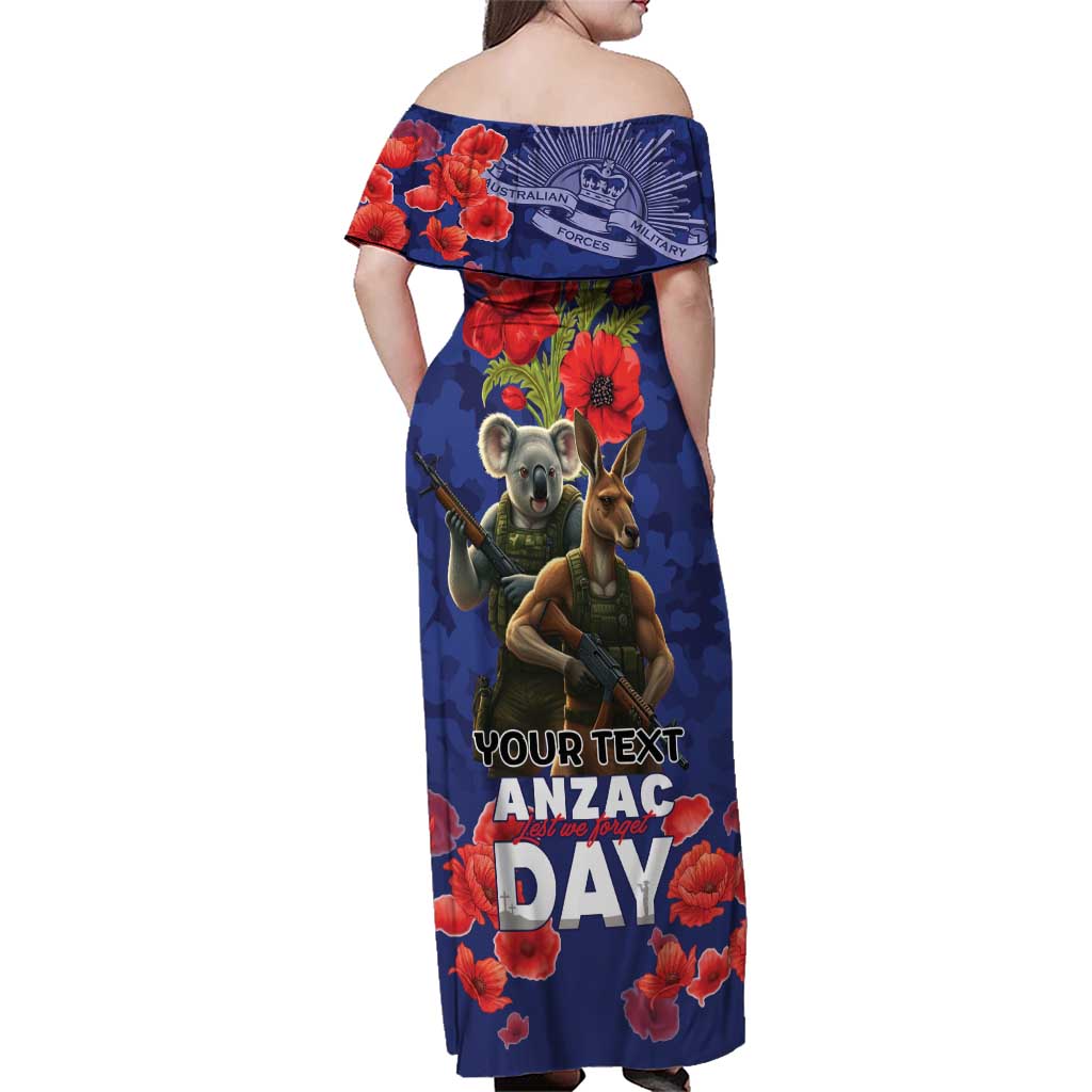 Kangaoo Koala Soldier ANZAC Personalised Family Matching Off Shoulder Maxi Dress and Hawaiian Shirt Aboriginal Dot Painting