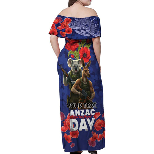 Kangaoo Koala Soldier ANZAC Personalised Family Matching Off Shoulder Maxi Dress and Hawaiian Shirt Aboriginal Dot Painting
