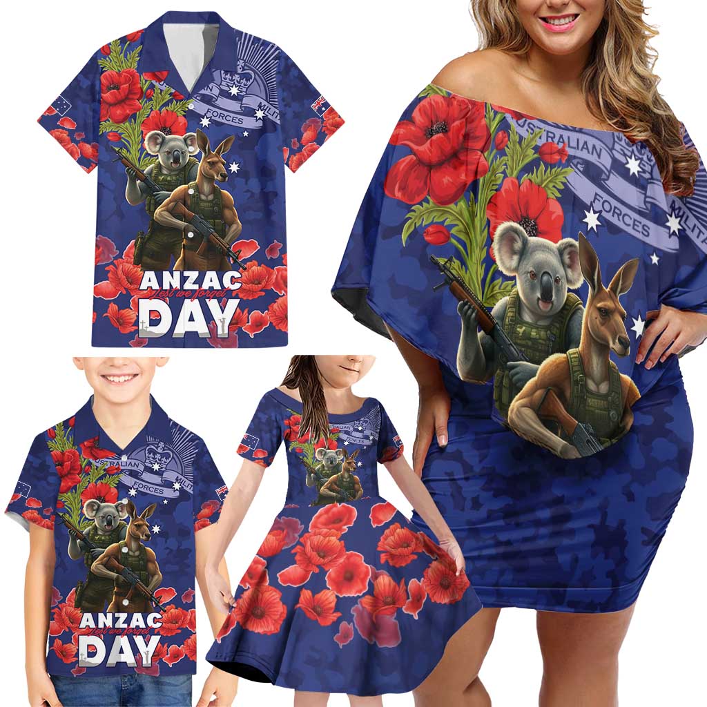 Kangaoo Koala Soldier ANZAC Personalised Family Matching Off Shoulder Short Dress and Hawaiian Shirt Aboriginal Dot Painting