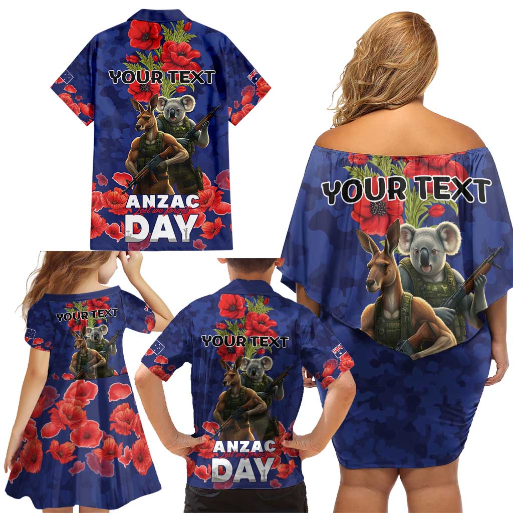 Kangaoo Koala Soldier ANZAC Personalised Family Matching Off Shoulder Short Dress and Hawaiian Shirt Aboriginal Dot Painting