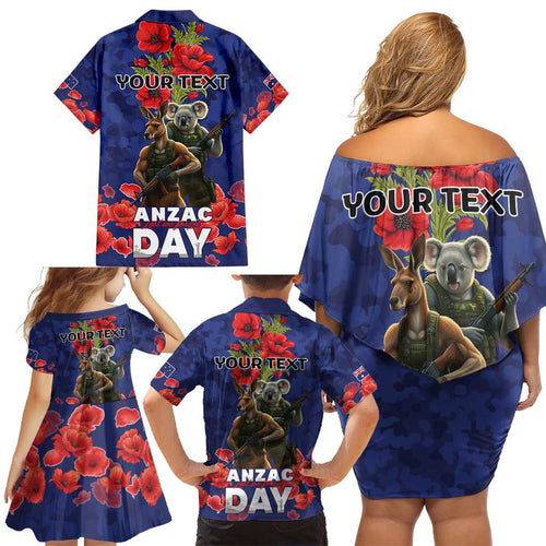 Kangaoo Koala Soldier ANZAC Personalised Family Matching Off Shoulder Short Dress and Hawaiian Shirt Aboriginal Dot Painting