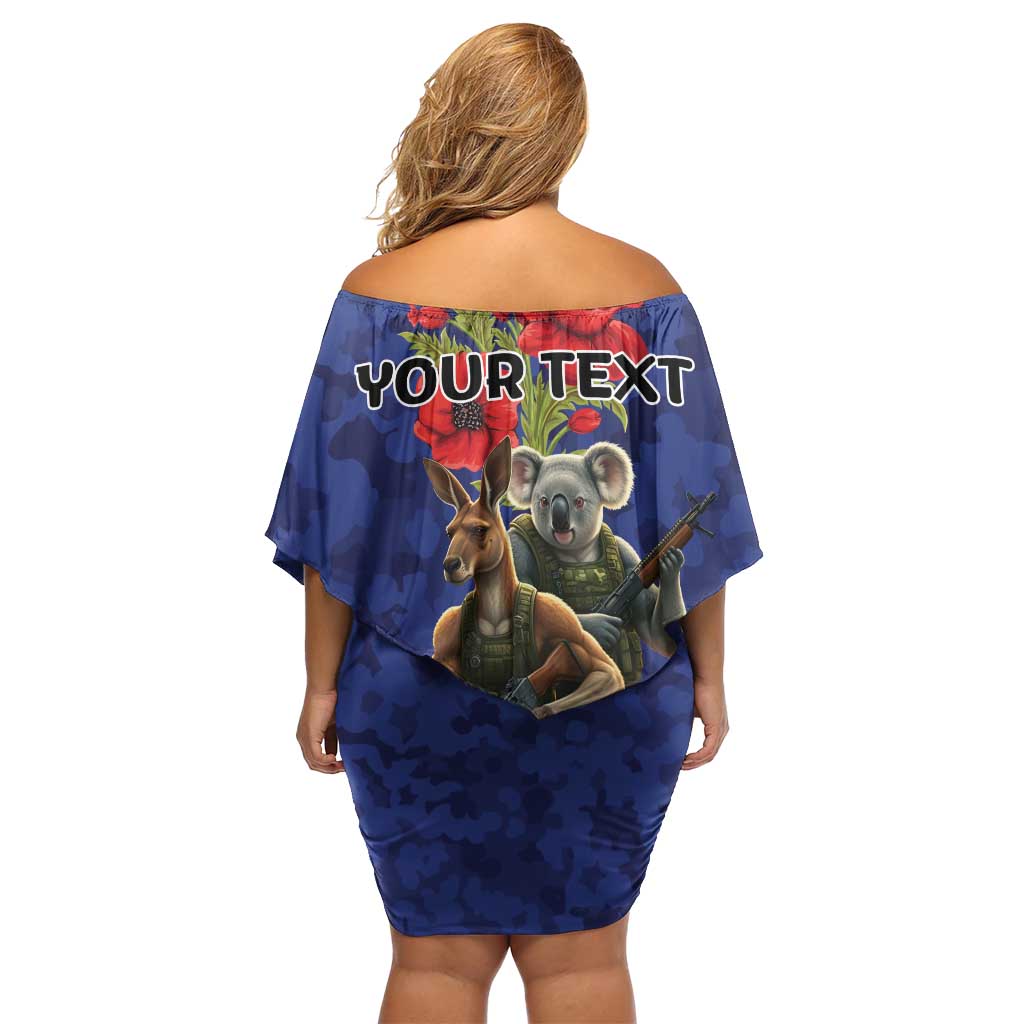 Kangaoo Koala Soldier ANZAC Personalised Family Matching Off Shoulder Short Dress and Hawaiian Shirt Aboriginal Dot Painting