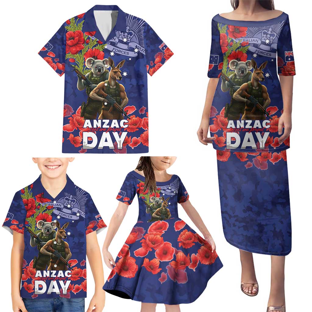 Kangaoo Koala Soldier ANZAC Personalised Family Matching Puletasi and Hawaiian Shirt Aboriginal Dot Painting