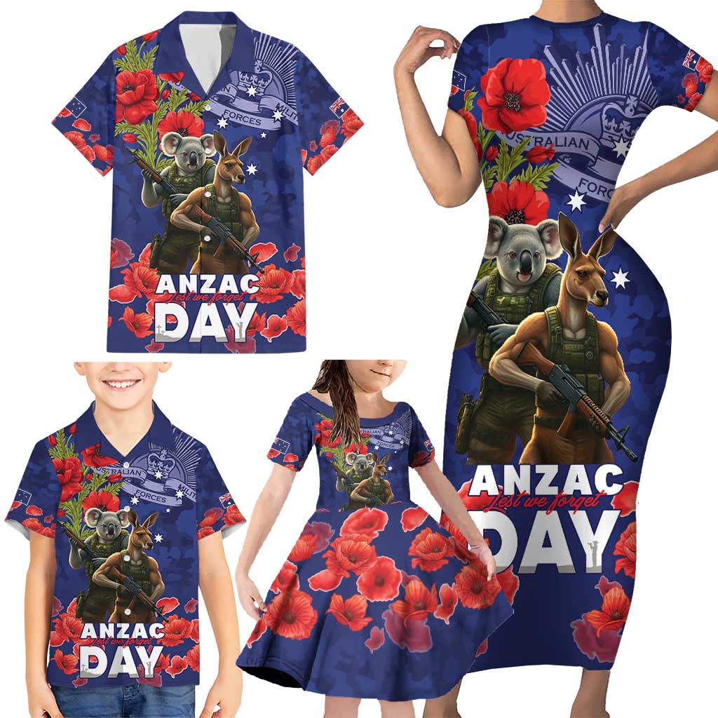 Kangaoo Koala Soldier ANZAC Personalised Family Matching Short Sleeve Bodycon Dress and Hawaiian Shirt Aboriginal Dot Painting