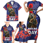 Kangaoo Koala Soldier ANZAC Personalised Family Matching Short Sleeve Bodycon Dress and Hawaiian Shirt Aboriginal Dot Painting