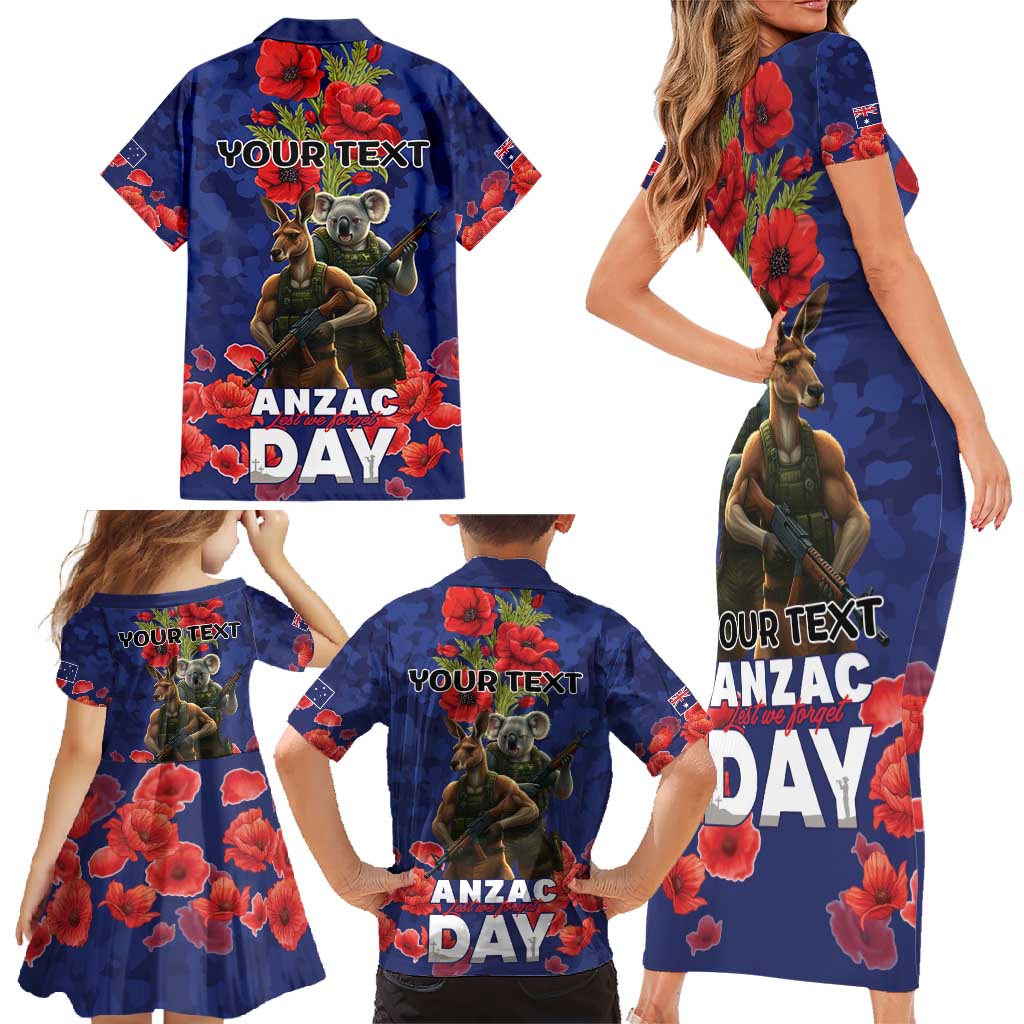Kangaoo Koala Soldier ANZAC Personalised Family Matching Short Sleeve Bodycon Dress and Hawaiian Shirt Aboriginal Dot Painting