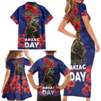 Kangaoo Koala Soldier ANZAC Personalised Family Matching Short Sleeve Bodycon Dress and Hawaiian Shirt Aboriginal Dot Painting