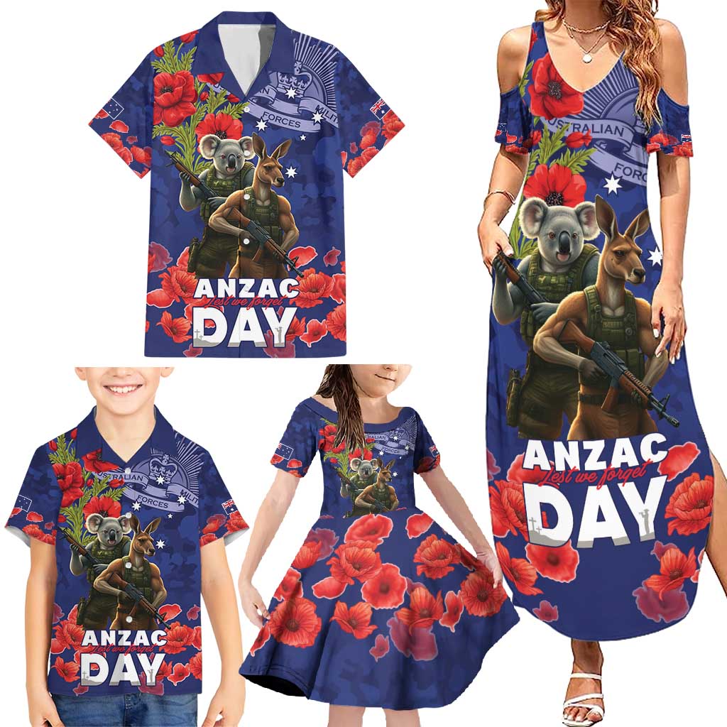 Kangaoo Koala Soldier ANZAC Personalised Family Matching Summer Maxi Dress and Hawaiian Shirt Aboriginal Dot Painting