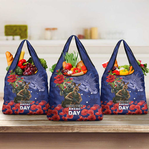 Kangaoo Koala Soldier ANZAC Personalised Grocery Bag Aboriginal Dot Painting