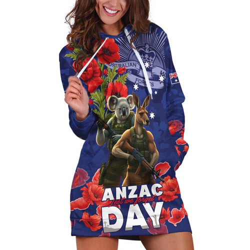 Kangaoo Koala Soldier ANZAC Personalised Hoodie Dress Aboriginal Dot Painting