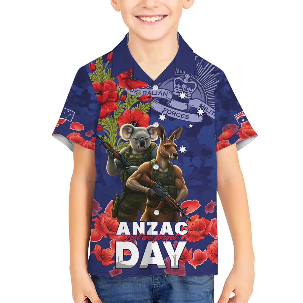 Kangaoo Koala Soldier ANZAC Personalised Kid Hawaiian Shirt Aboriginal Dot Painting