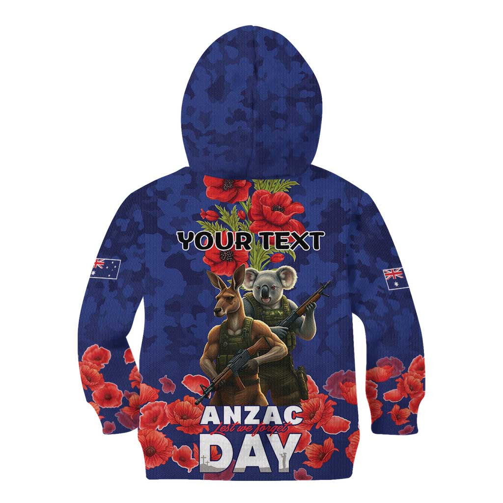 Kangaoo Koala Soldier ANZAC Personalised Kid Hoodie Aboriginal Dot Painting