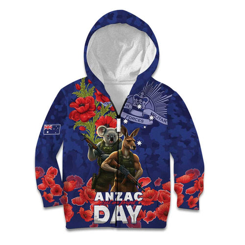 Kangaoo Koala Soldier ANZAC Personalised Kid Hoodie Aboriginal Dot Painting
