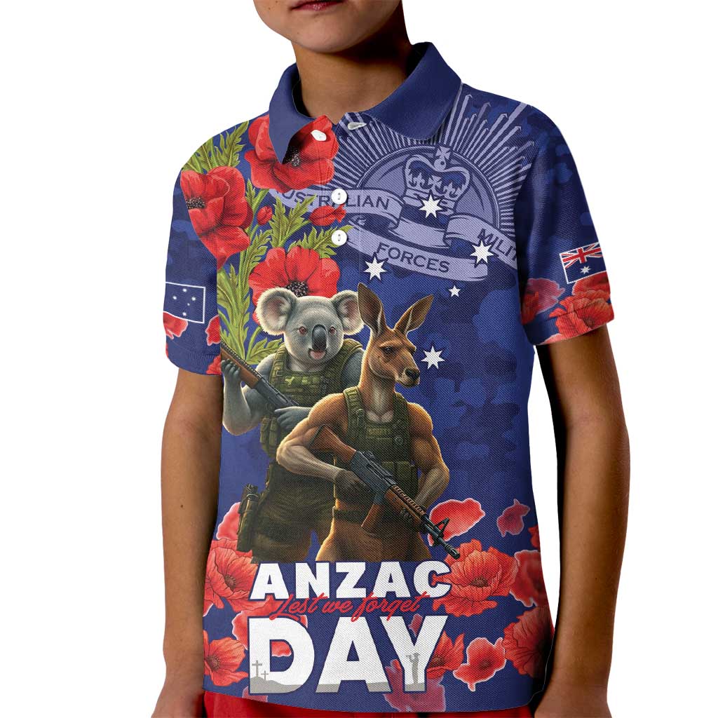 Kangaoo Koala Soldier ANZAC Personalised Kid Polo Shirt Aboriginal Dot Painting