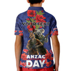 Kangaoo Koala Soldier ANZAC Personalised Kid Polo Shirt Aboriginal Dot Painting