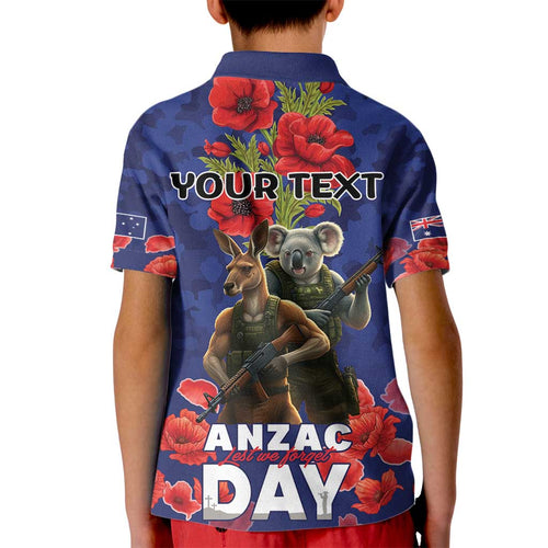 Kangaoo Koala Soldier ANZAC Personalised Kid Polo Shirt Aboriginal Dot Painting