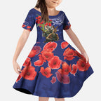 Kangaoo Koala Soldier ANZAC Personalised Kid Short Sleeve Dress Aboriginal Dot Painting