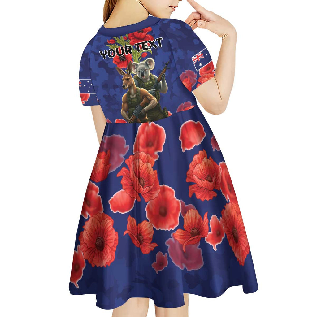 Kangaoo Koala Soldier ANZAC Personalised Kid Short Sleeve Dress Aboriginal Dot Painting