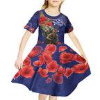 Kangaoo Koala Soldier ANZAC Personalised Kid Short Sleeve Dress Aboriginal Dot Painting