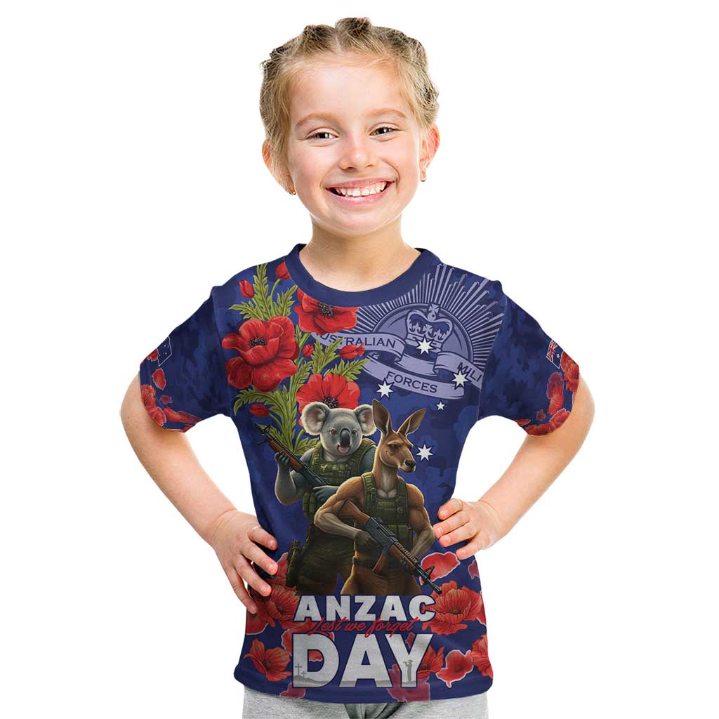 Kangaoo Koala Soldier ANZAC Personalised Kid T Shirt Aboriginal Dot Painting