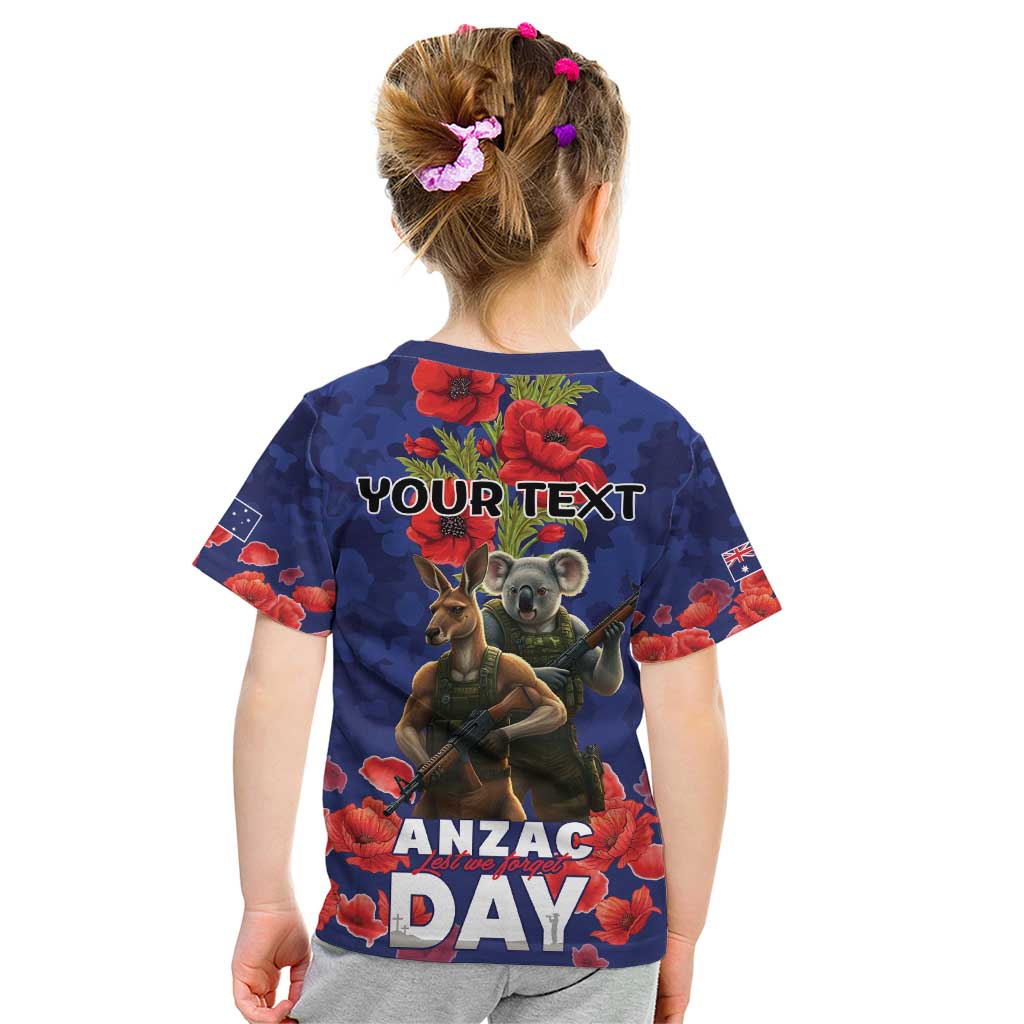 Kangaoo Koala Soldier ANZAC Personalised Kid T Shirt Aboriginal Dot Painting