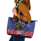 Kangaoo Koala Soldier ANZAC Personalised Leather Tote Bag Aboriginal Dot Painting