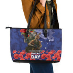 Kangaoo Koala Soldier ANZAC Personalised Leather Tote Bag Aboriginal Dot Painting