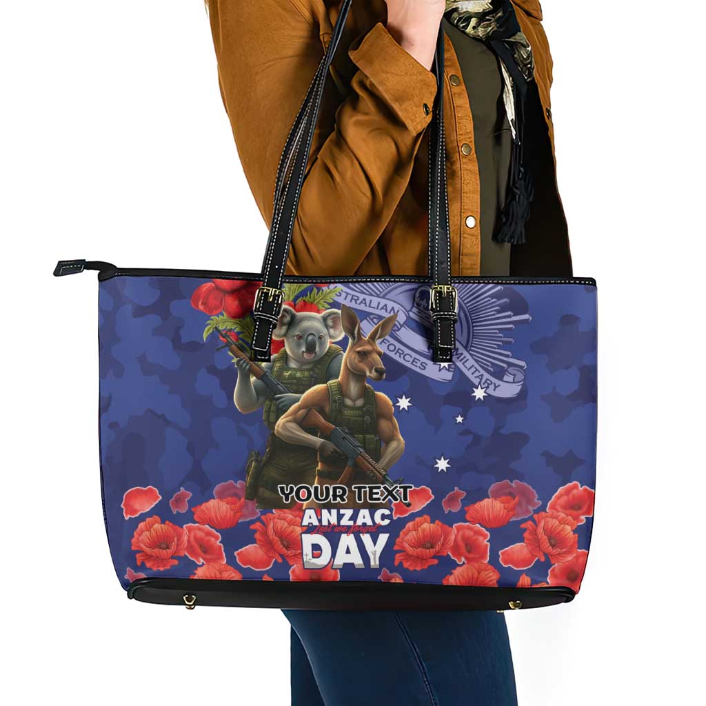 Kangaoo Koala Soldier ANZAC Personalised Leather Tote Bag Aboriginal Dot Painting