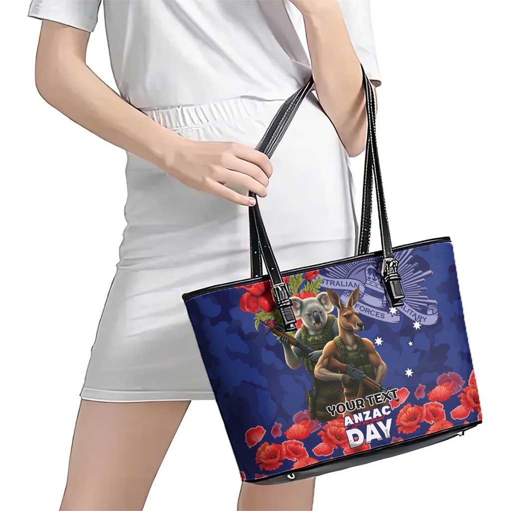 Kangaoo Koala Soldier ANZAC Personalised Leather Tote Bag Aboriginal Dot Painting