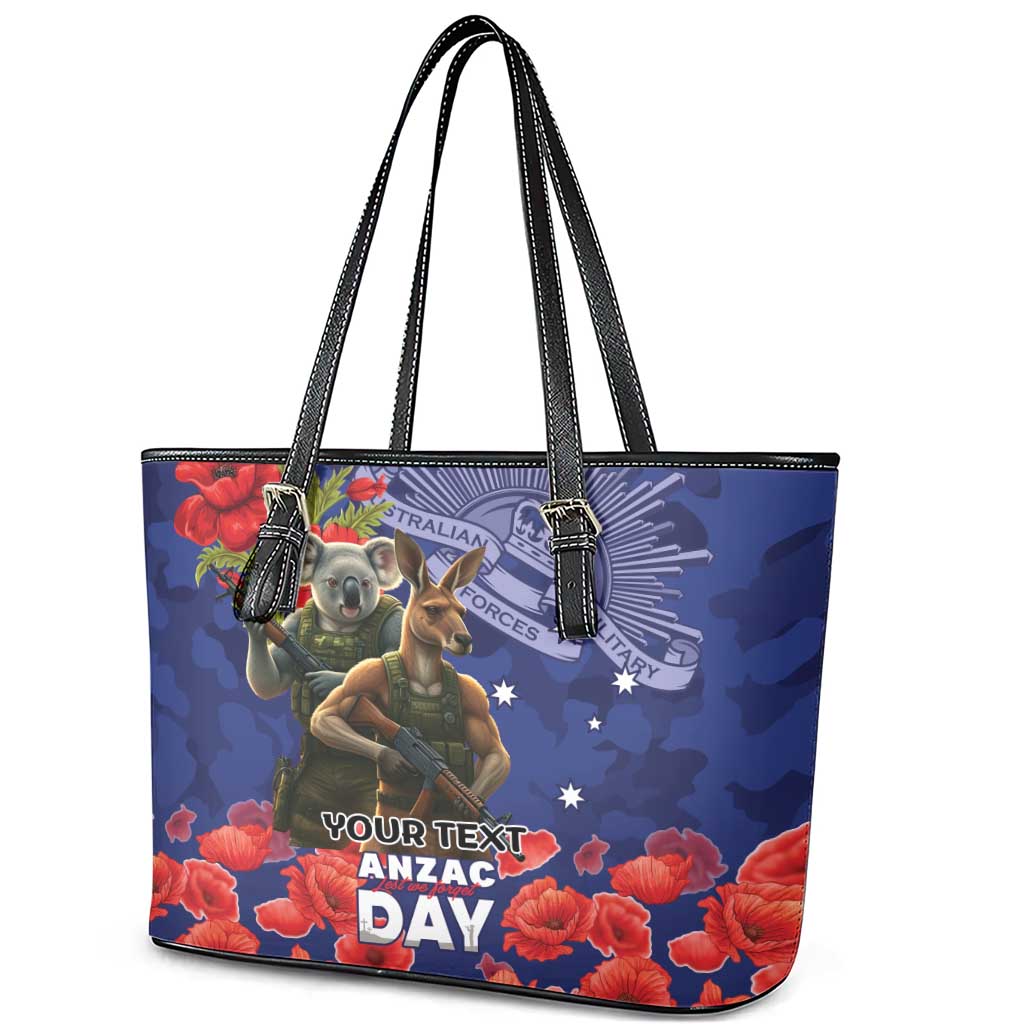 Kangaoo Koala Soldier ANZAC Personalised Leather Tote Bag Aboriginal Dot Painting