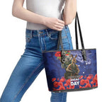 Kangaoo Koala Soldier ANZAC Personalised Leather Tote Bag Aboriginal Dot Painting