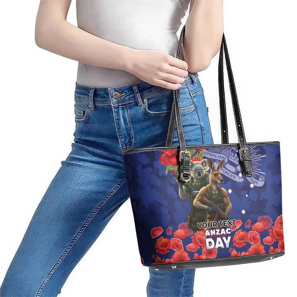 Kangaoo Koala Soldier ANZAC Personalised Leather Tote Bag Aboriginal Dot Painting