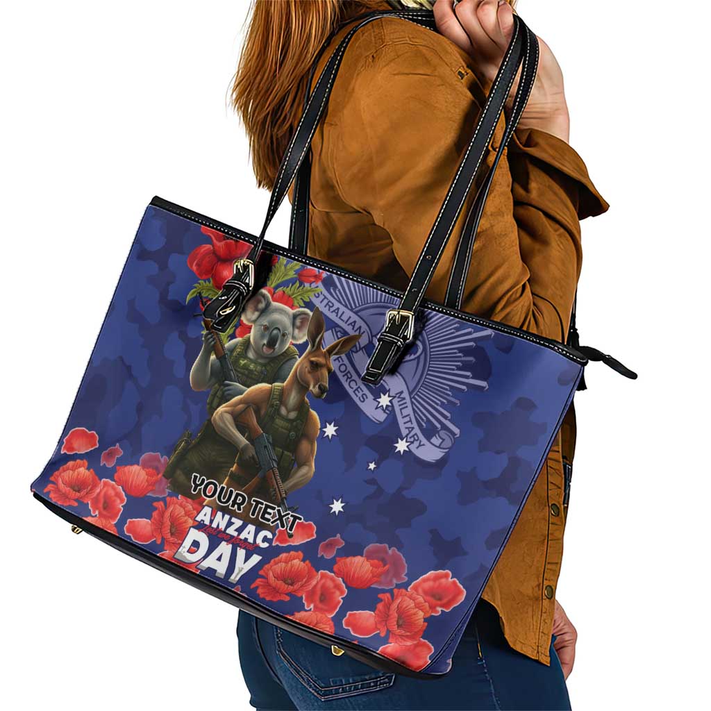 Kangaoo Koala Soldier ANZAC Personalised Leather Tote Bag Aboriginal Dot Painting