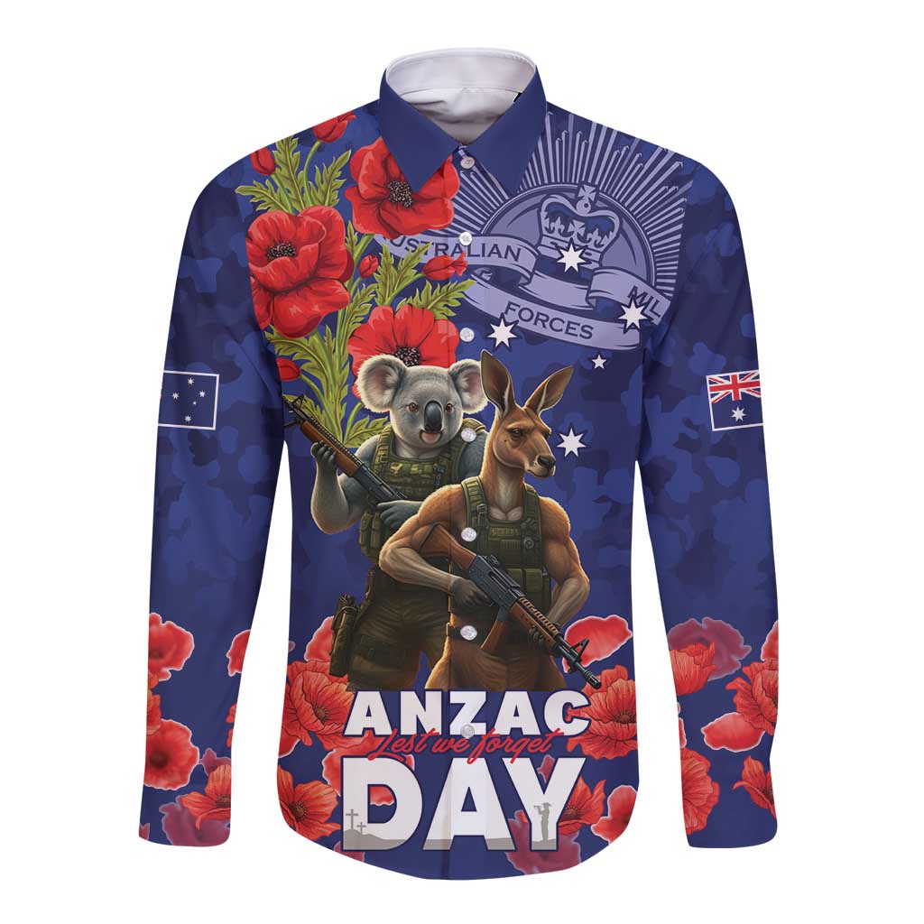 Kangaoo Koala Soldier ANZAC Personalised Long Sleeve Button Shirt Aboriginal Dot Painting