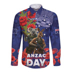 Kangaoo Koala Soldier ANZAC Personalised Long Sleeve Button Shirt Aboriginal Dot Painting