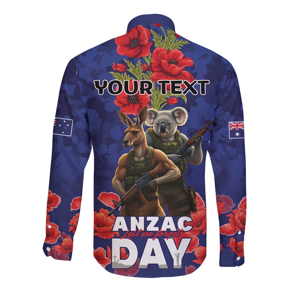 Kangaoo Koala Soldier ANZAC Personalised Long Sleeve Button Shirt Aboriginal Dot Painting