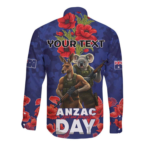Kangaoo Koala Soldier ANZAC Personalised Long Sleeve Button Shirt Aboriginal Dot Painting