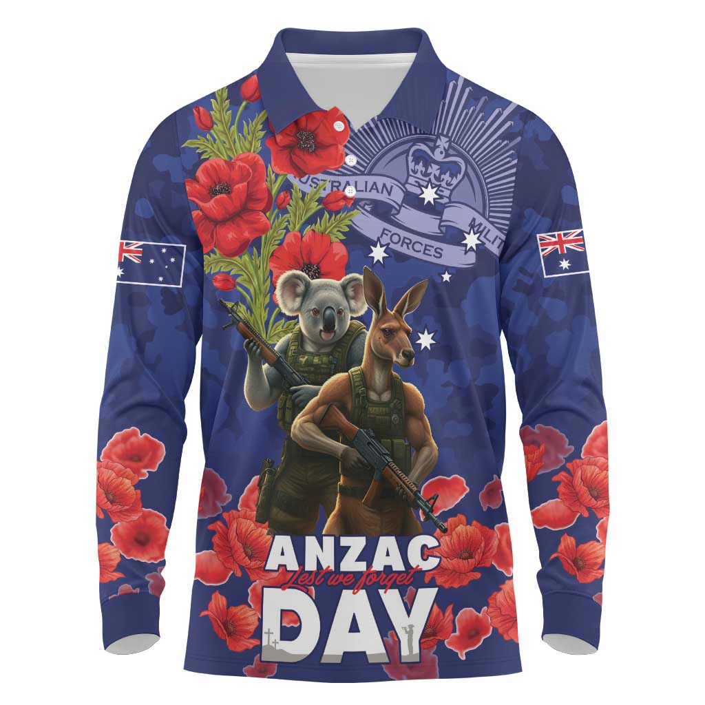 Kangaoo Koala Soldier ANZAC Personalised Long Sleeve Polo Shirt Aboriginal Dot Painting