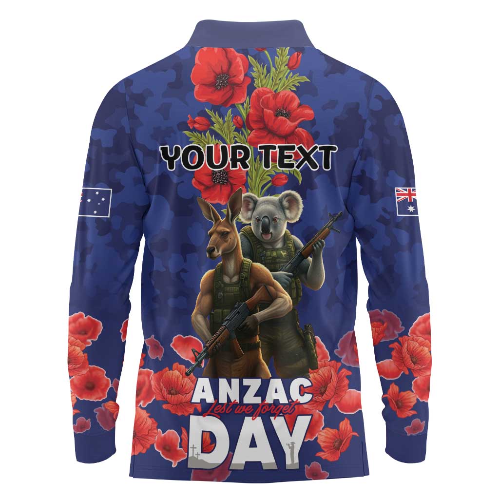 Kangaoo Koala Soldier ANZAC Personalised Long Sleeve Polo Shirt Aboriginal Dot Painting