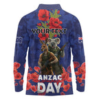 Kangaoo Koala Soldier ANZAC Personalised Long Sleeve Polo Shirt Aboriginal Dot Painting