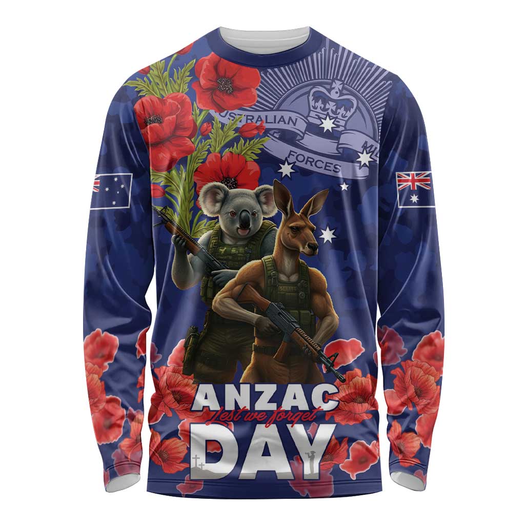 Kangaoo Koala Soldier ANZAC Personalised Long Sleeve Shirt Aboriginal Dot Painting