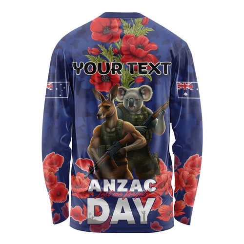Kangaoo Koala Soldier ANZAC Personalised Long Sleeve Shirt Aboriginal Dot Painting