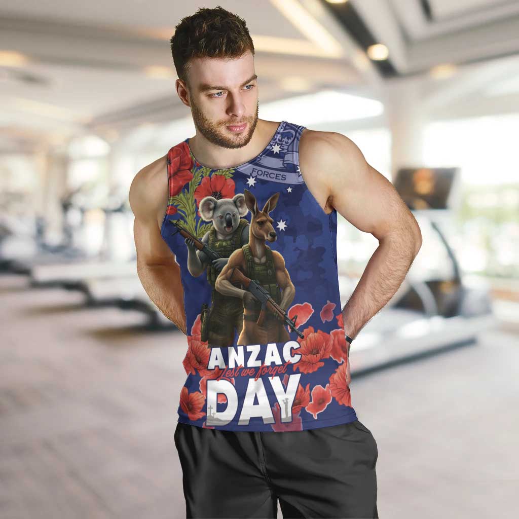 Kangaoo Koala Soldier ANZAC Personalised Men Tank Top Aboriginal Dot Painting