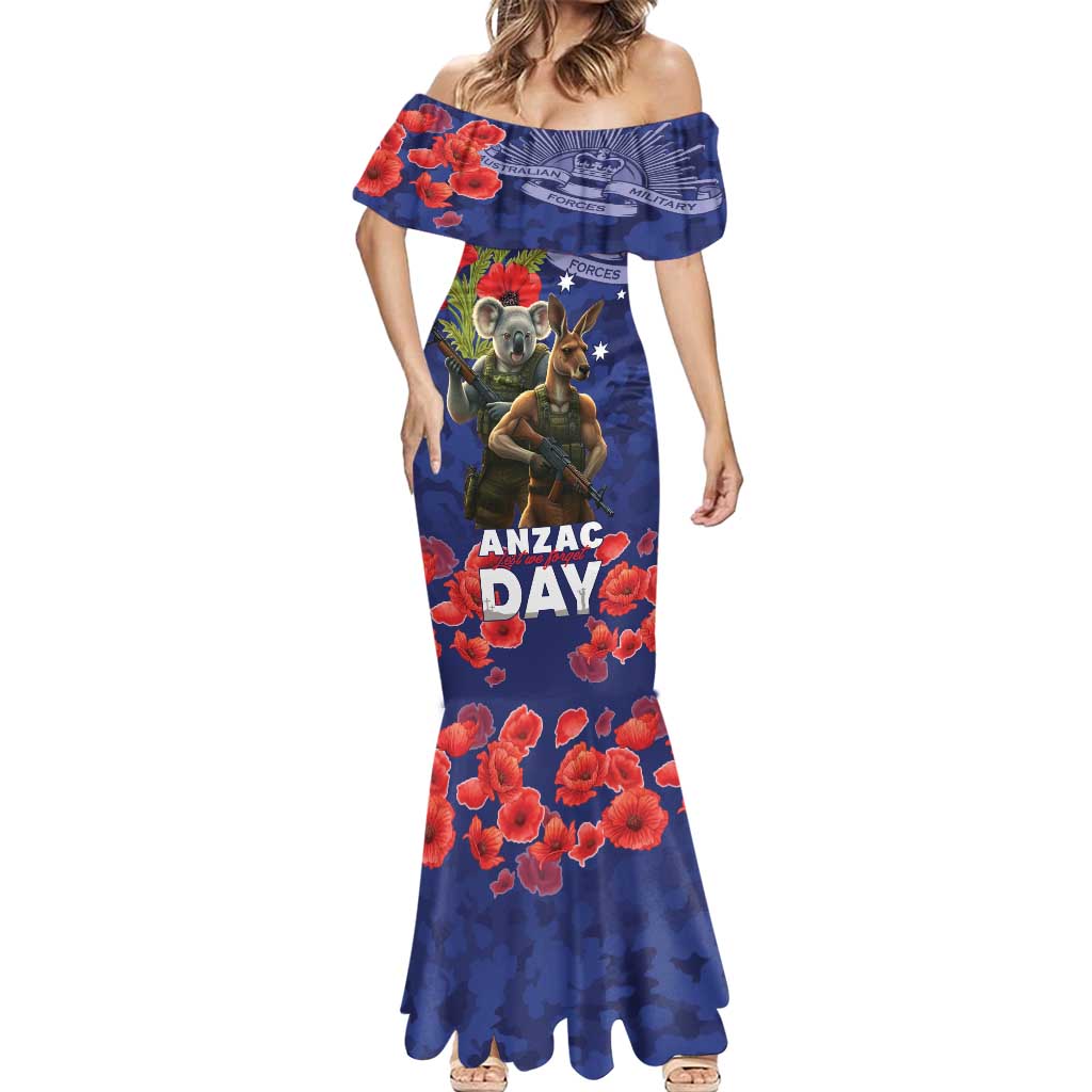 Kangaoo Koala Soldier ANZAC Personalised Mermaid Dress Aboriginal Dot Painting