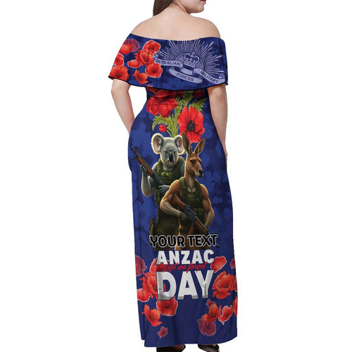 Kangaoo Koala Soldier ANZAC Personalised Off Shoulder Maxi Dress Aboriginal Dot Painting