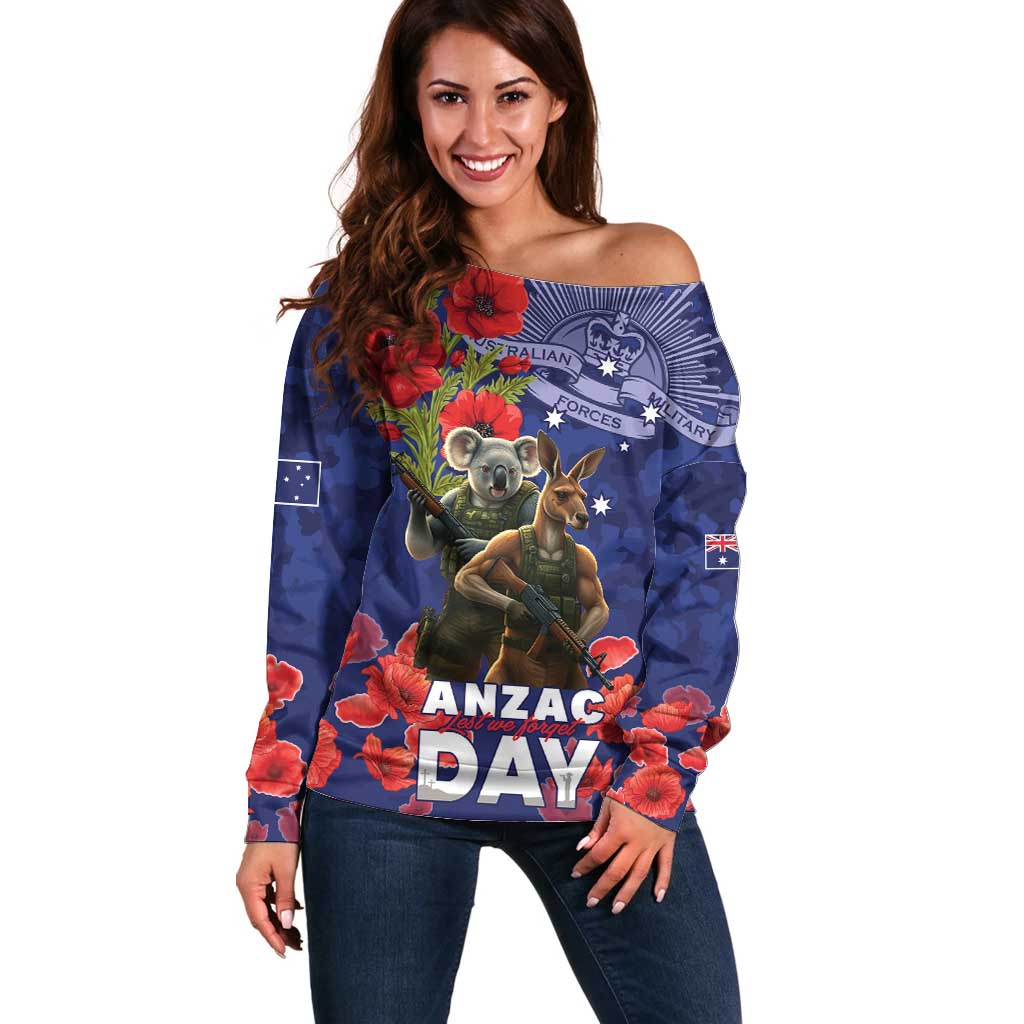 Kangaoo Koala Soldier ANZAC Personalised Off Shoulder Sweater Aboriginal Dot Painting