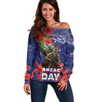 Kangaoo Koala Soldier ANZAC Personalised Off Shoulder Sweater Aboriginal Dot Painting