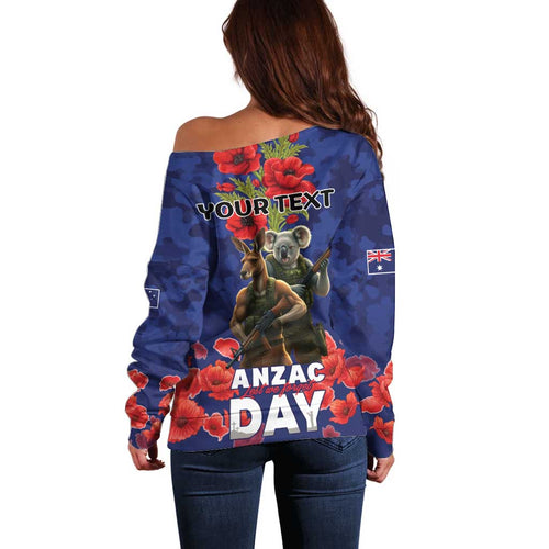 Kangaoo Koala Soldier ANZAC Personalised Off Shoulder Sweater Aboriginal Dot Painting